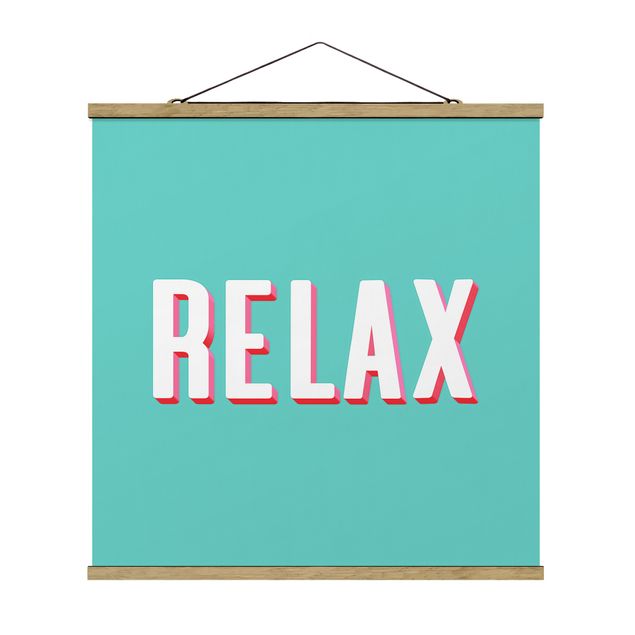 Stoffbild mit Posterleisten - Relax Typo auf Blau - Quadrat 1:1
