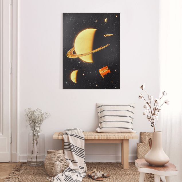 Leinwand Kunstdruck Retro Collage - Die Ringe des Saturn