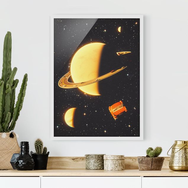 Gerahmte Kunstdrucke Retro Collage - Die Ringe des Saturn
