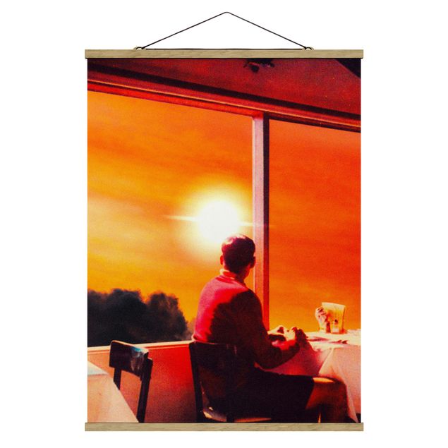 Stoffbild mit Posterleisten - Retro Collage - Frühstück mit Aussicht - Hochformat 3:4