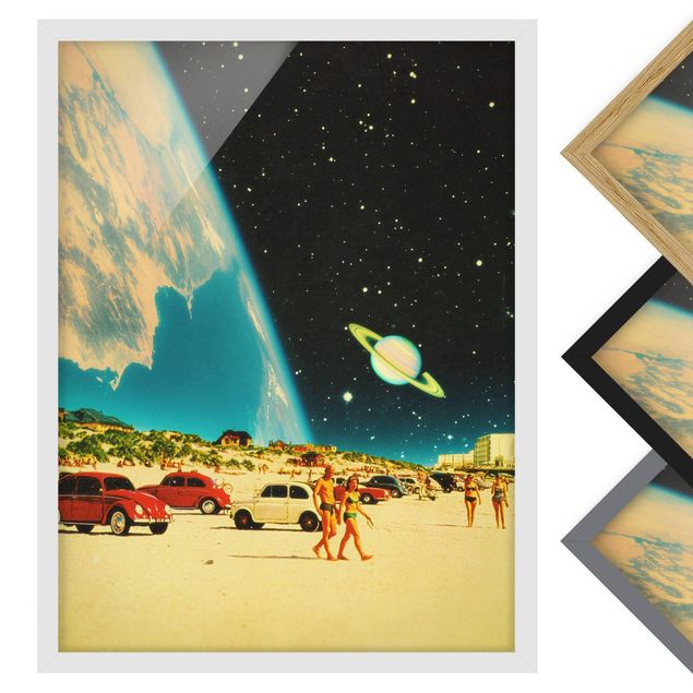 Bild mit Rahmen - Retro Collage - Galaktischer Strand - Hochformat - 3:4