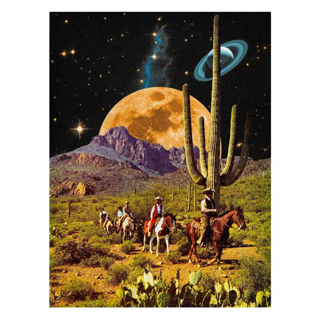 Wandbilder Vintage Retro Collage - Weltraum Cowboys
