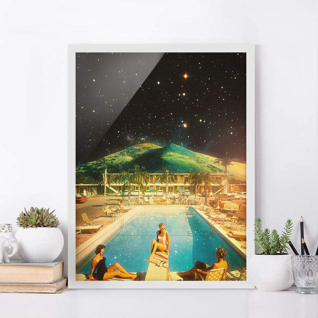 Kunstdruck Bilder mit Rahmen Retro Collage - Weltraum Pool
