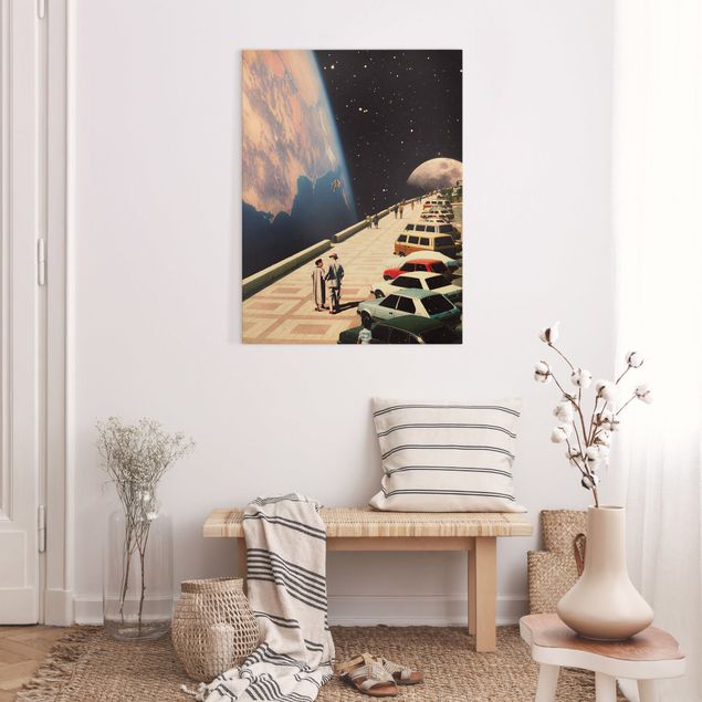 Leinwandbild Kunstdruck Retro Collage - Weltraum Promenade