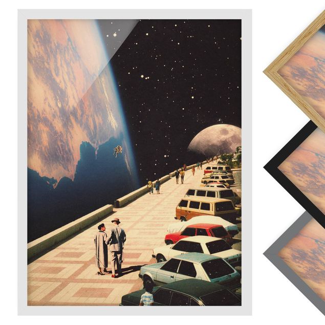 Bild mit Rahmen - Retro Collage - Weltraum Promenade - Hochformat - 3:4