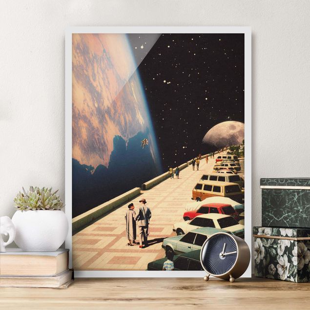 Gerahmte Kunstdrucke Retro Collage - Weltraum Promenade