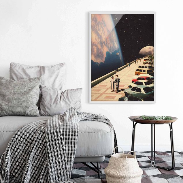 Gerahmte Bilder Retro Collage - Weltraum Promenade