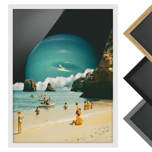 Bild mit Rahmen - Retro Collage - Weltraum Strand - Hochformat - 3:4