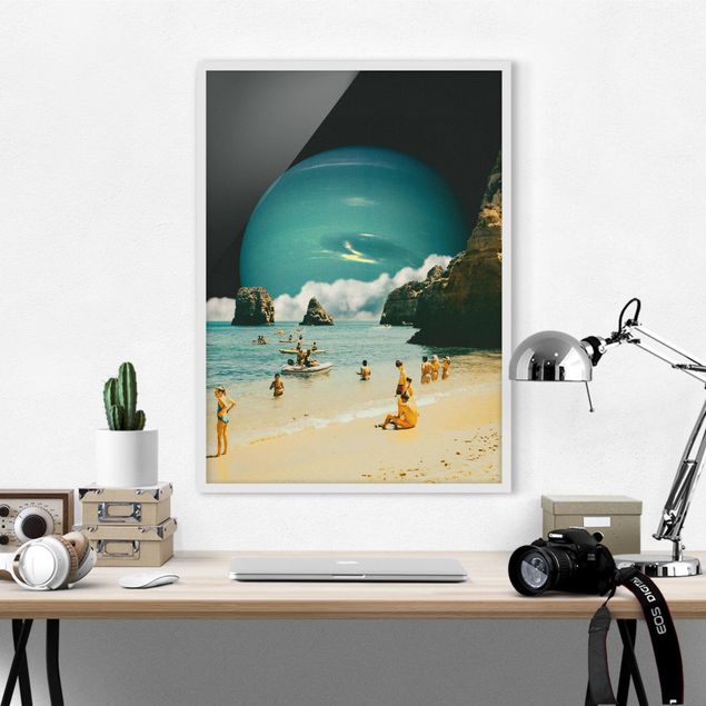 Kunstdruck Bilder mit Rahmen Retro Collage - Weltraum Strand