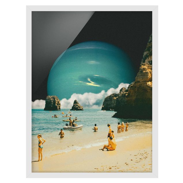Wandbilder mit Rahmen Retro Collage - Weltraum Strand