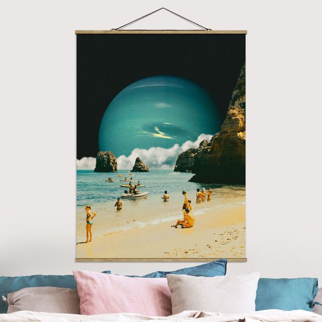 Schöne Wandbilder Retro Collage - Weltraum Strand