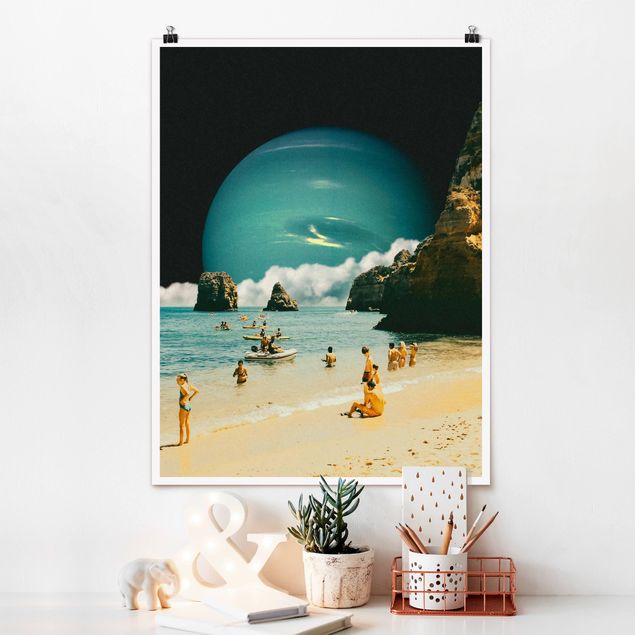Poster Kunstdruck Retro Collage - Weltraum Strand