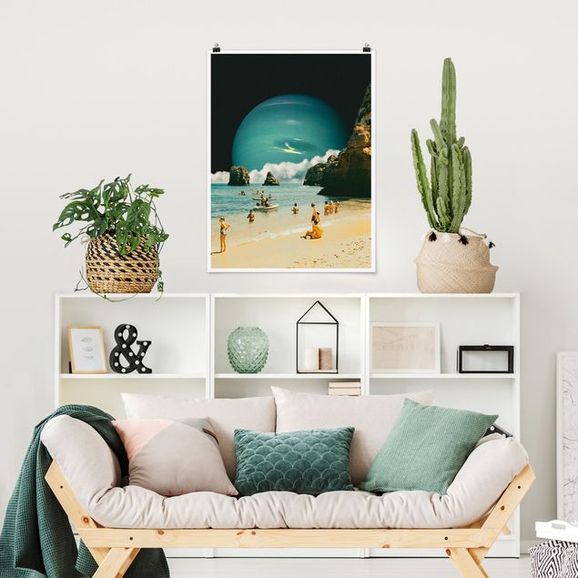 Poster Landschaft Retro Collage - Weltraum Strand