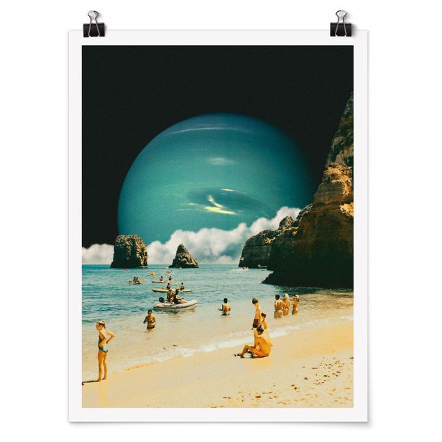 Schöne Wandbilder Retro Collage - Weltraum Strand