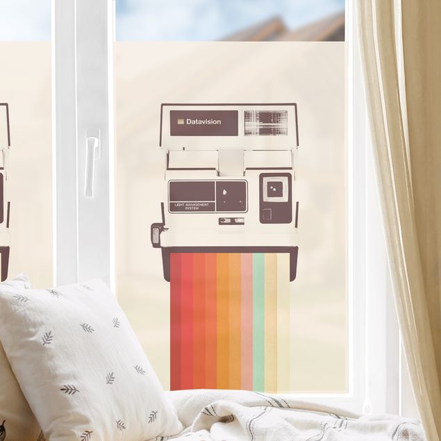 Fensterfolie Farbig Retro Kamera mit Regenbogen Film