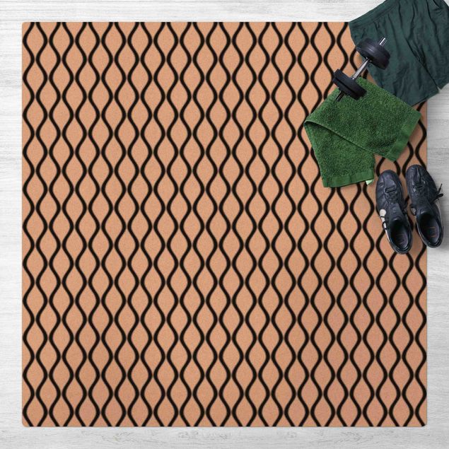 Teppiche Retro Muster mit Wellen in Schwarz