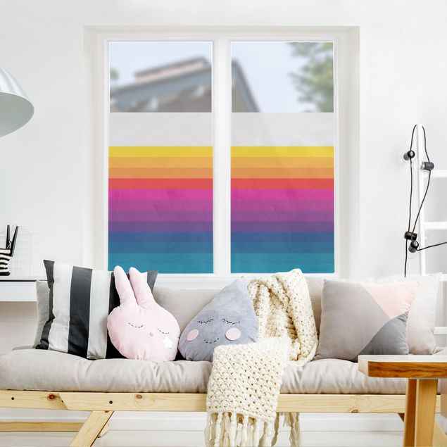 Fensterfolie Wohnzimmer Retro Regenbogen Streifen
