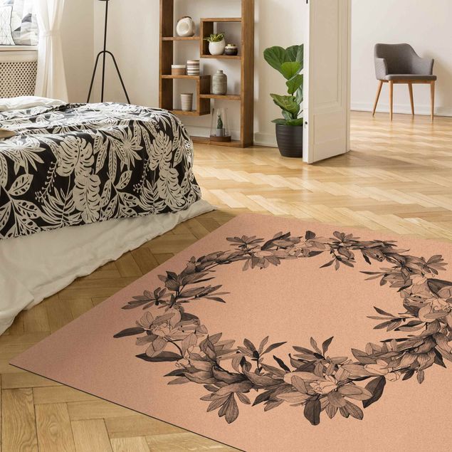 Teppich Blumen Romantischer Blütenkranz Grau
