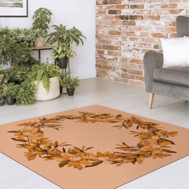 Moderne Teppiche Romantischer Blütenkranz Orange