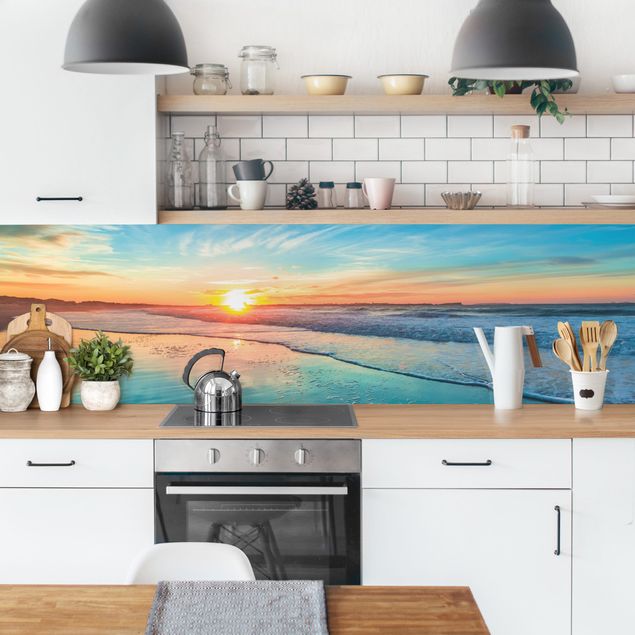 Küchenrückwände selbstklebend Romantischer Sonnenuntergang am Meer
