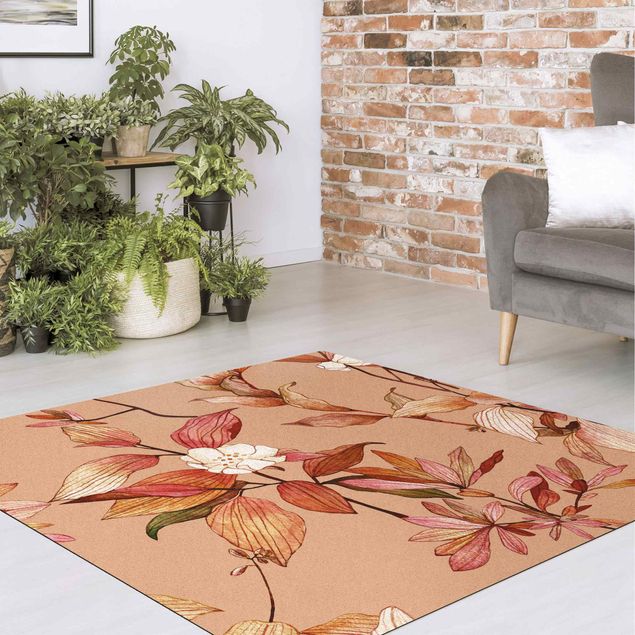 Moderner Teppich Romantisches Blütenaquarell Geflecht