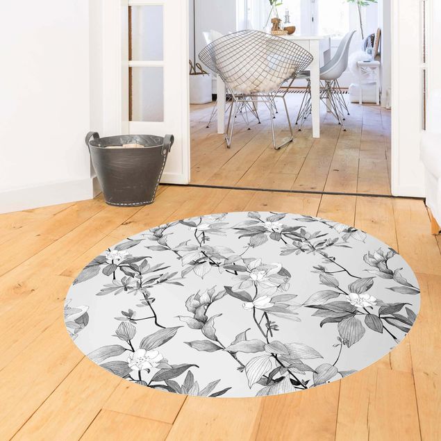 Teppich modern Romantisches Blütenaquarell Natur Grau