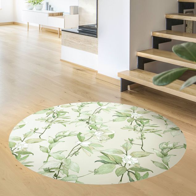Moderne Teppiche Romantisches Blütenaquarell Natur Grün