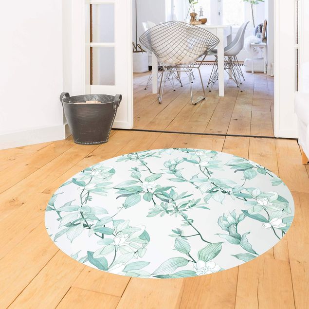 Moderne Teppiche Romantisches Blütenaquarell Natur Mint