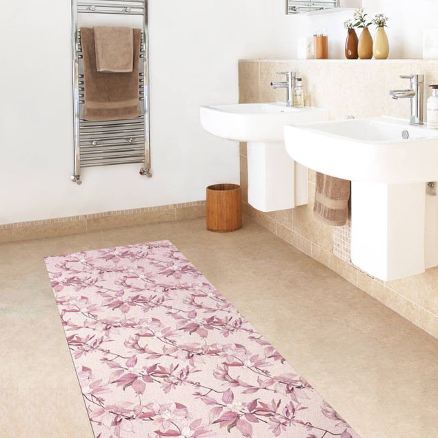 Moderne Teppiche Romantisches Blütenaquarell Natur Purpur