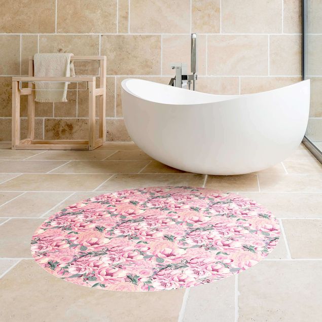 Moderner Teppich Rosa Blütentraum Pastell Rosen in Aquarell