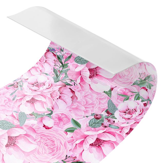 Küchenrückwand Landhausstil Rosa Blütentraum Pastell Rosen in Aquarell