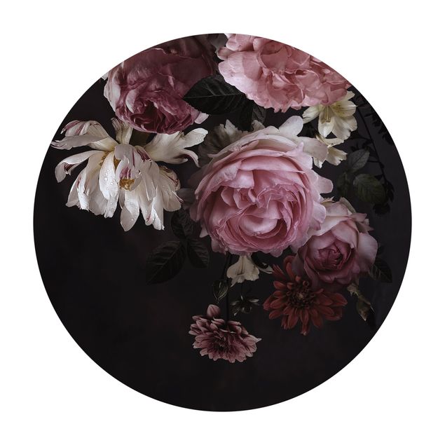 Teppich rosa Rosa Blumen auf Schwarz Vintage