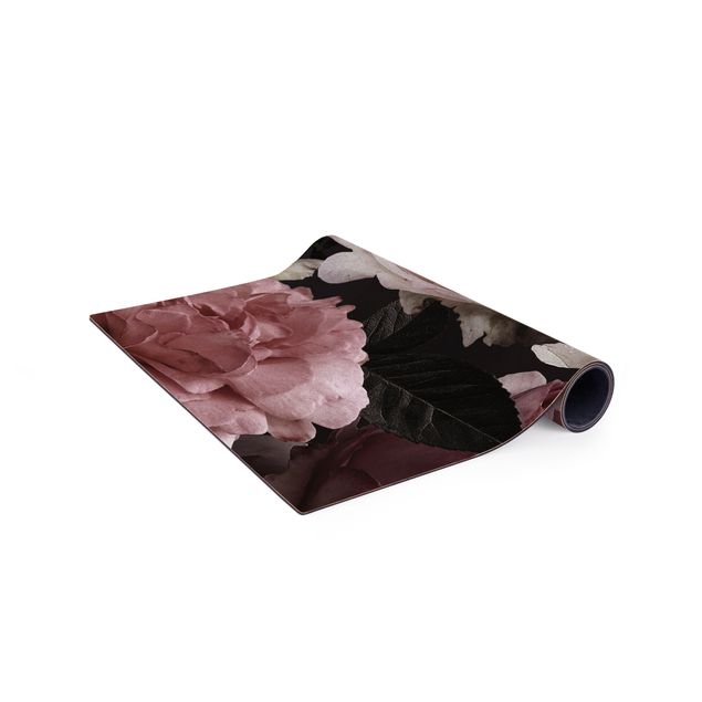 Teppich Orientalisch Rosa Blumen auf Schwarz Vintage