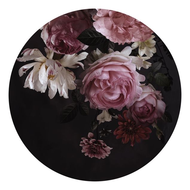 Fototapete Vintage Rosa Blumen auf Schwarz Vintage