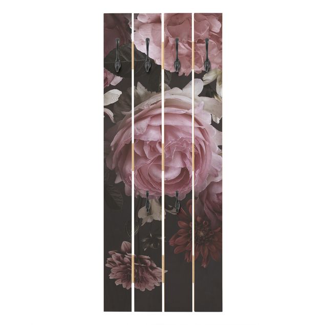 Garderobenpaneel Rosa Blumen auf Schwarz Vintage