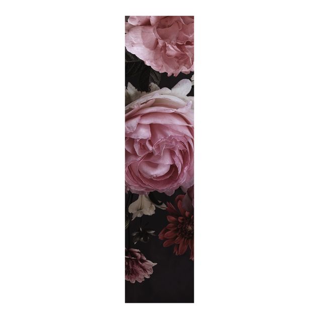 Schiebegardinen Schiene 3-läufig Rosa Blumen auf Schwarz Vintage