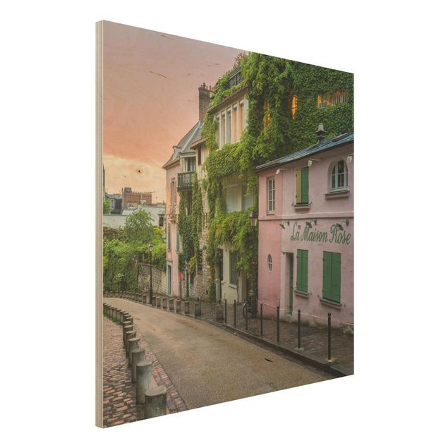 Holzbilder Landschaften Rosa Dämmerung in Paris