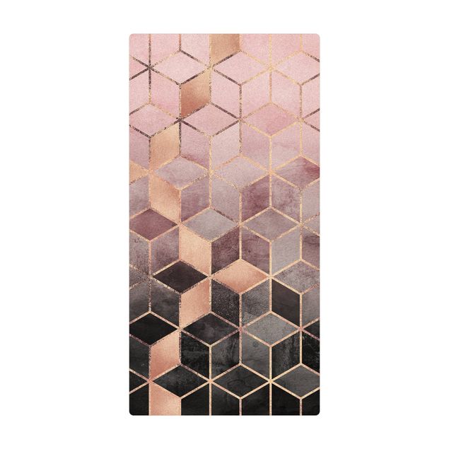 Teppich Esszimmer Rosa Grau goldene Geometrie