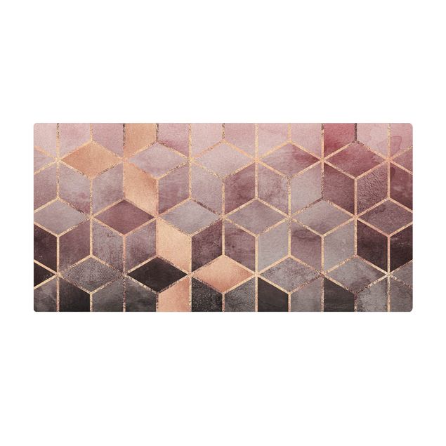 Teppich Esszimmer Rosa Grau goldene Geometrie