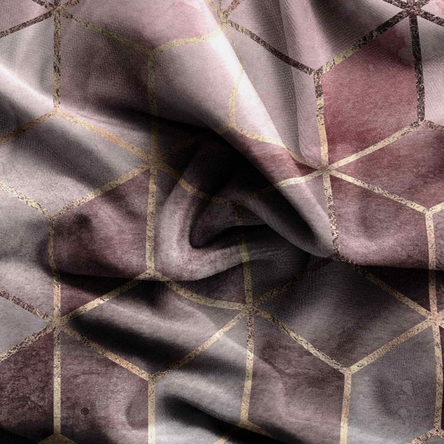 Vorhänge Muster Rosa Grau goldene Geometrie