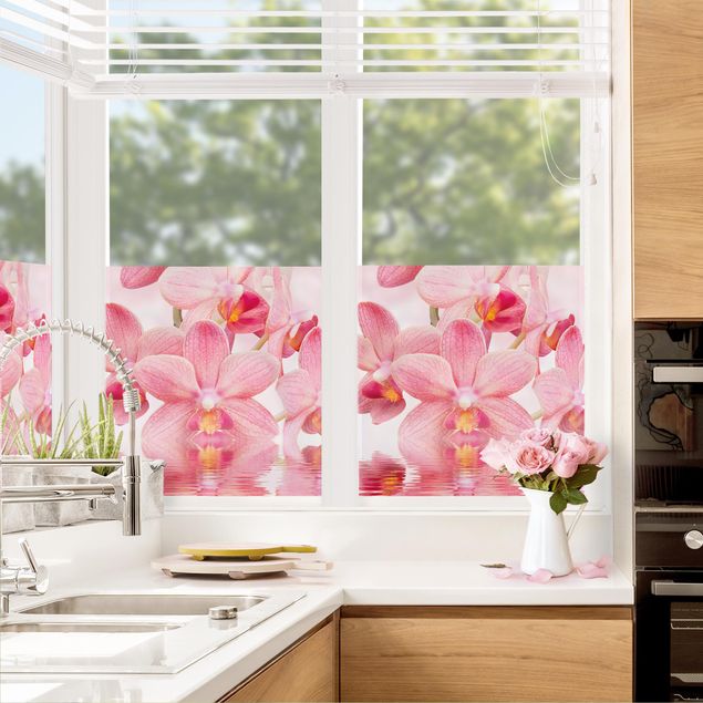 XXL Fensterbilder Rosa Orchideen auf Wasser