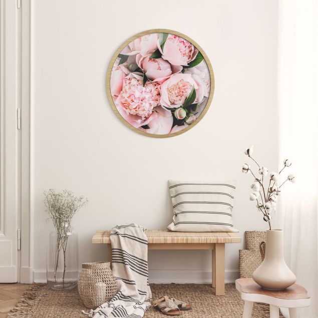 Bilder mit Rahmen Blumen Rosa Pfingstrosen mit Blättern