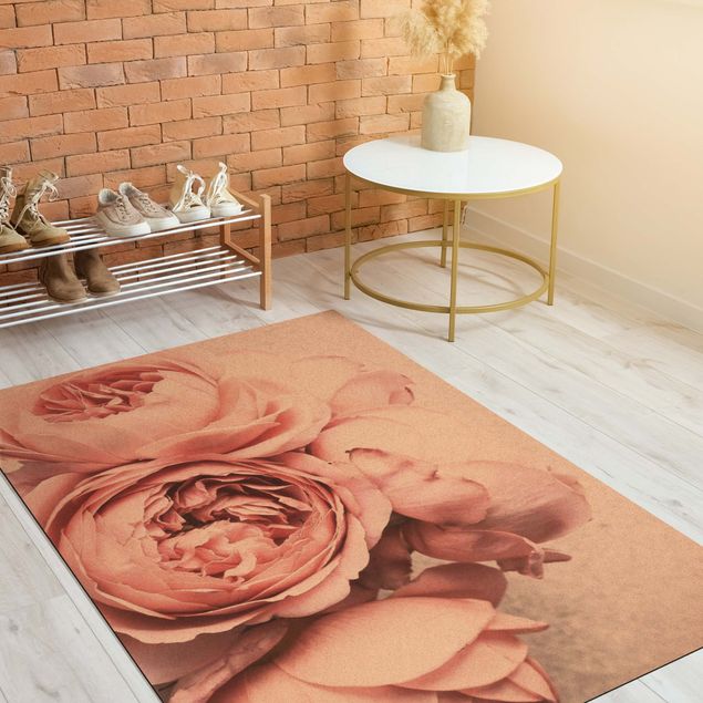 Moderne Teppiche Rosa Pfingstrosenblüten Shabby Pastell