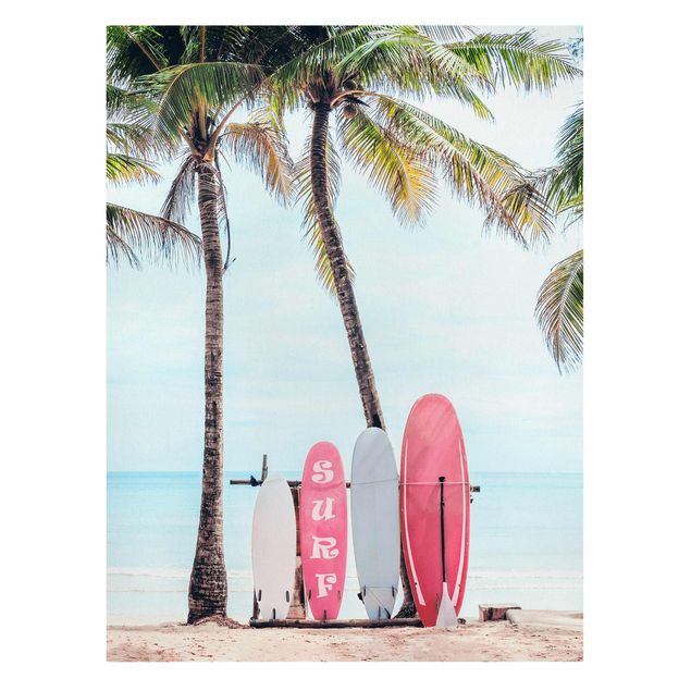Wandbilder Rosa Surfboards unter Palmen