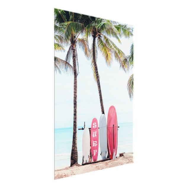 Schöne Wandbilder Rosa Surfboards unter Palmen