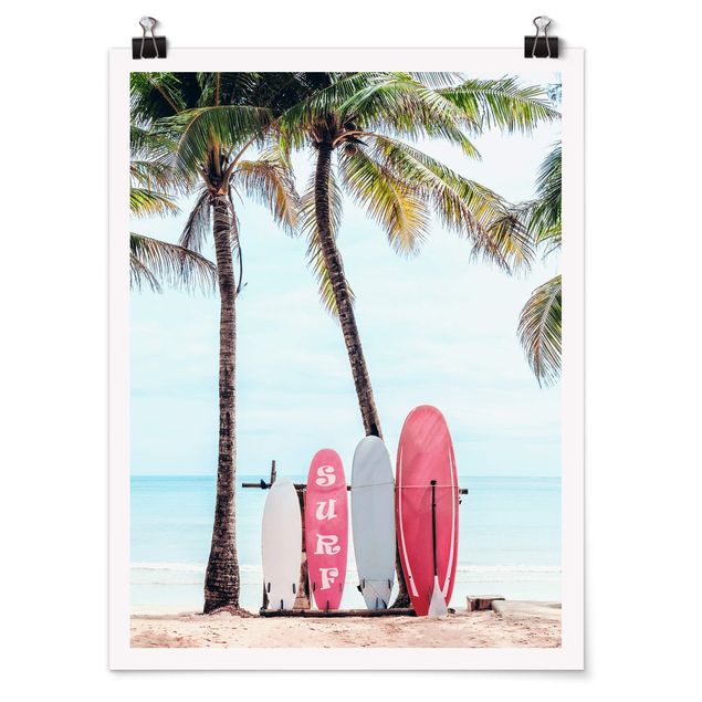 Poster Rosa Surfboards unter Palmen