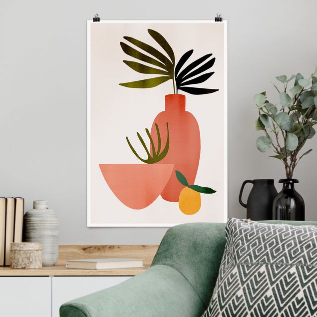 Poster Illustration Rosa Vasen und Zitrone