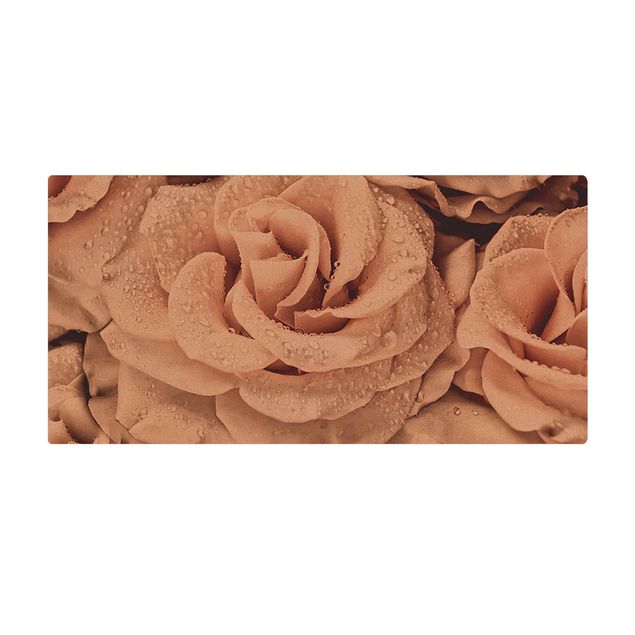 Teppich Natur Rosen Sepia mit Wassertropfen
