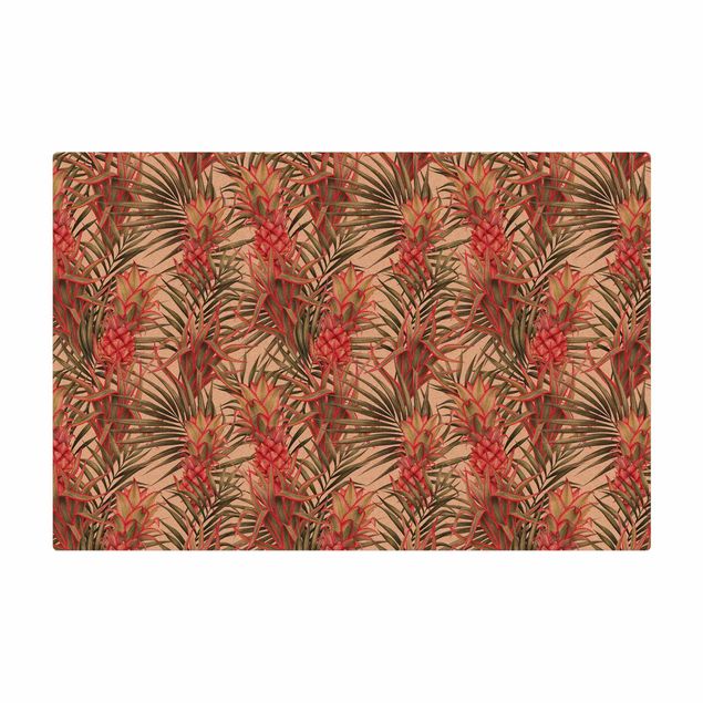 Teppich Natur Rote Ananas mit Palmenblättern Tropisch