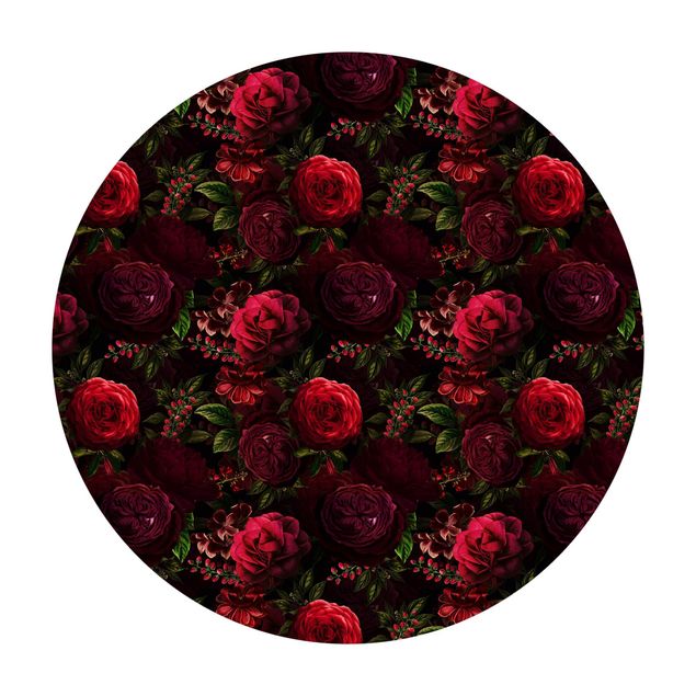 Teppich Natur Rote Rosen vor Schwarz
